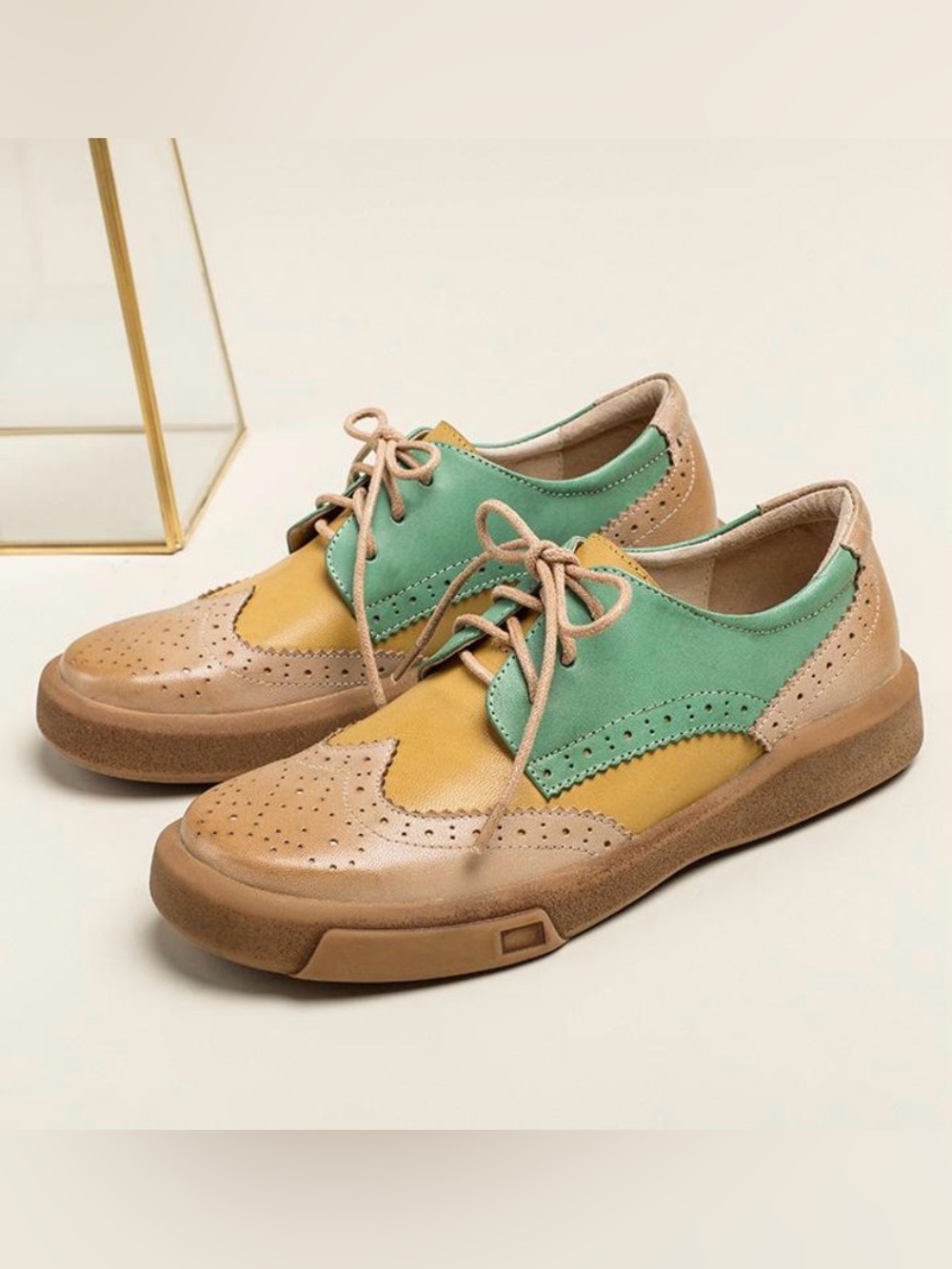 Dwarves Women's Wingtip Shoes Handmade Sheepskin Full Brogues Oxfords & Tie Flat